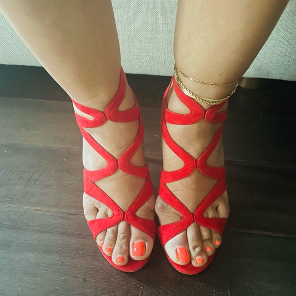 Aquazurra Size 39.5 Red Suede high heel sandal - Picture 2 of 5